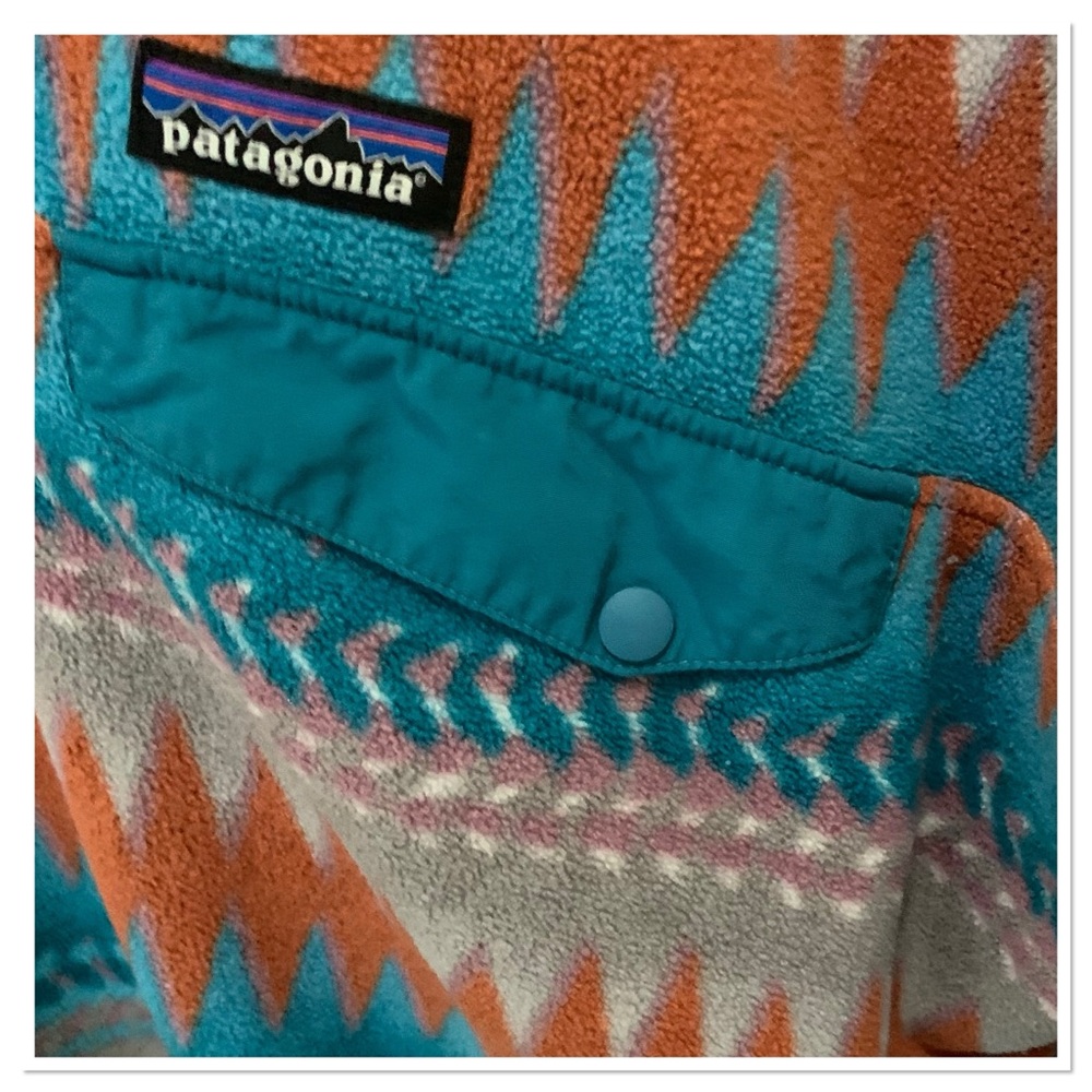 Patagonia Vintage Synchilla Fleece Jacket Laughing Waters Blue Orange Size XL - Picture 4 of 9